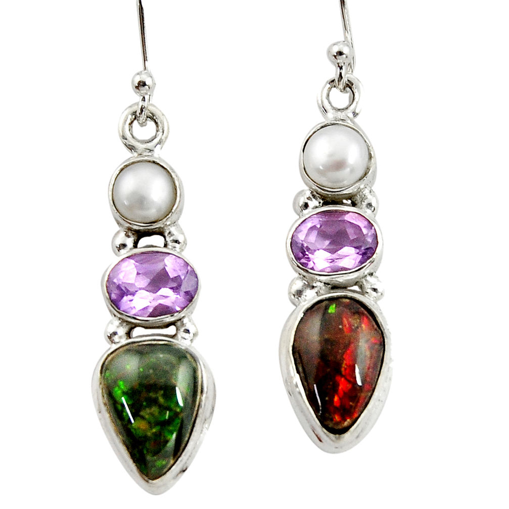 925 silver 12.36cts natural multi color ammolite (canadian) earrings r39579