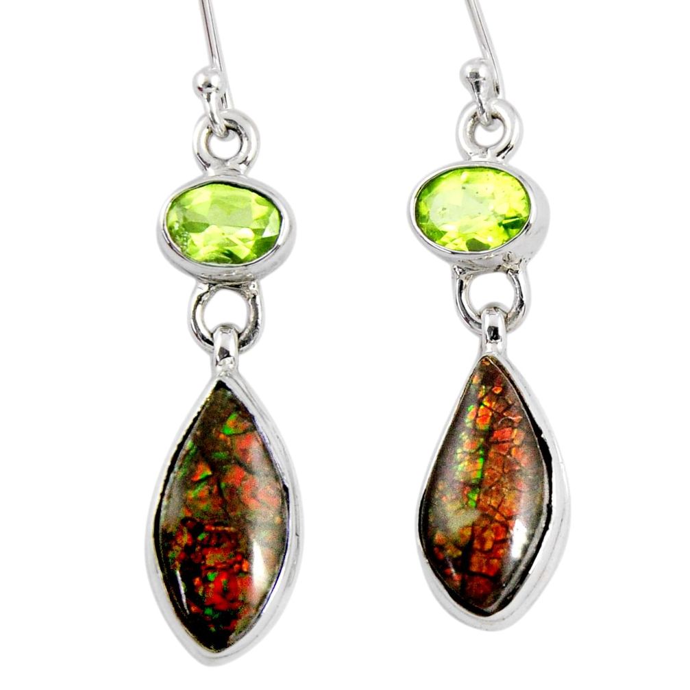 925 silver 11.95cts natural multi color ammolite (canadian) earrings r56225