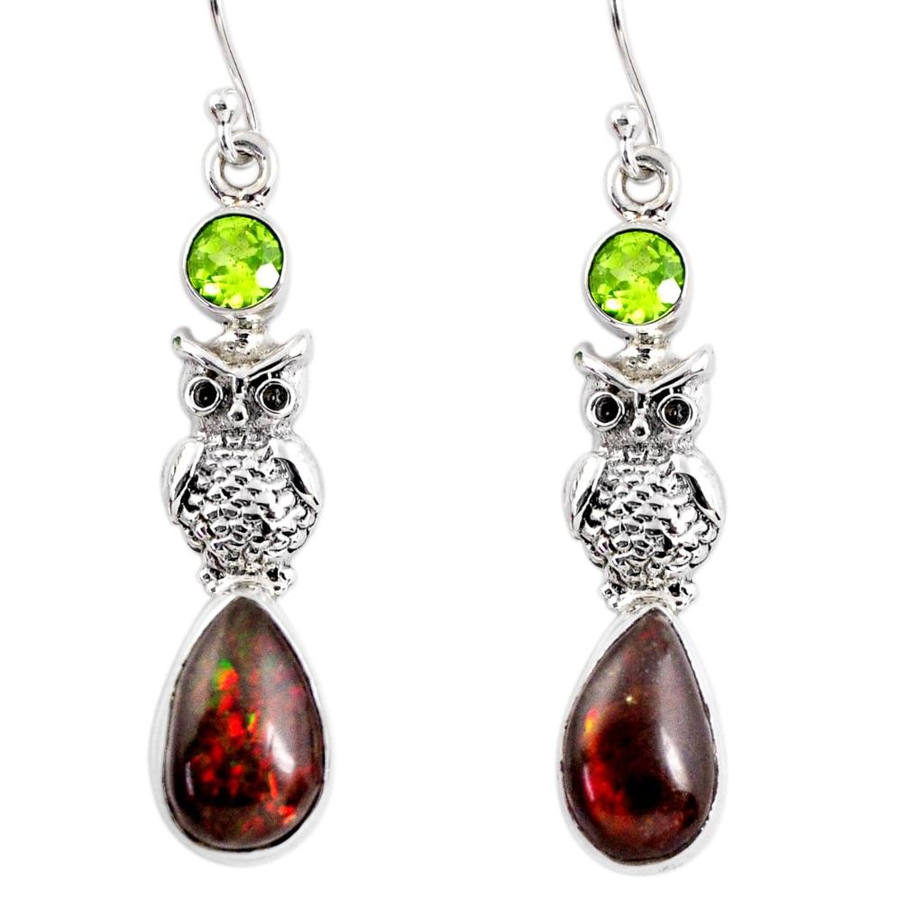 925 silver 11.27cts natural multi color ammolite (canadian) owl earrings r56257