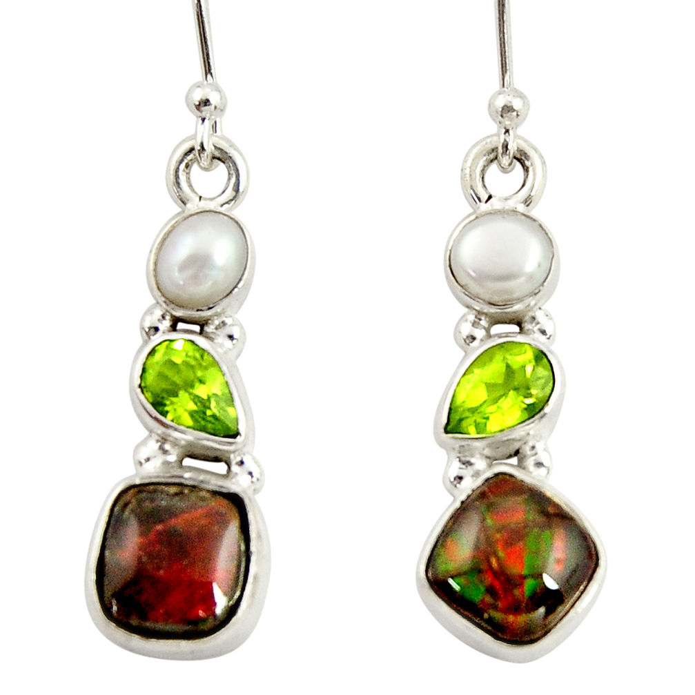 925 silver 9.16cts natural multi color ammolite (canadian) pearl earrings r39223