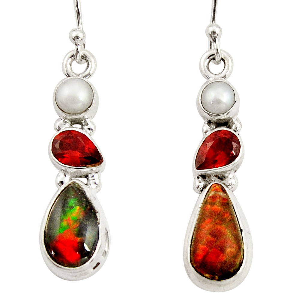 925 silver 9.61cts natural multi color ammolite (canadian) pearl earrings r39229
