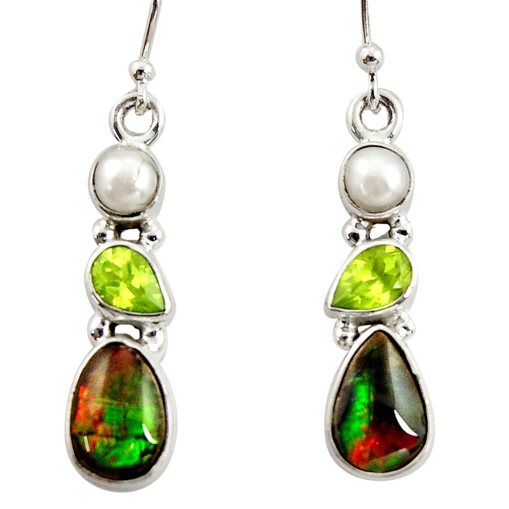 925 silver 9.16cts natural multi color ammolite (canadian) pearl earrings r39567