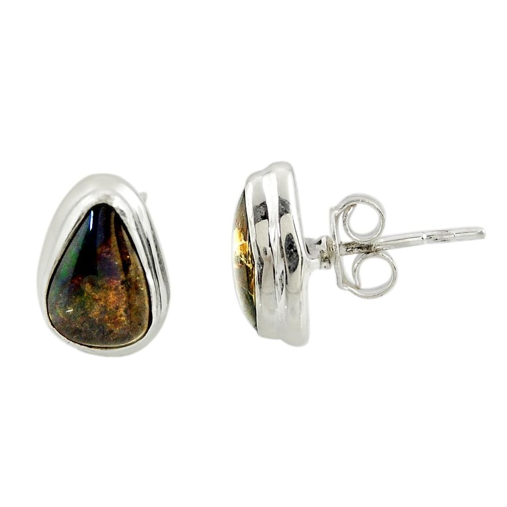 925 silver 6.21cts natural multi color ammolite (canadian) stud earrings r39468