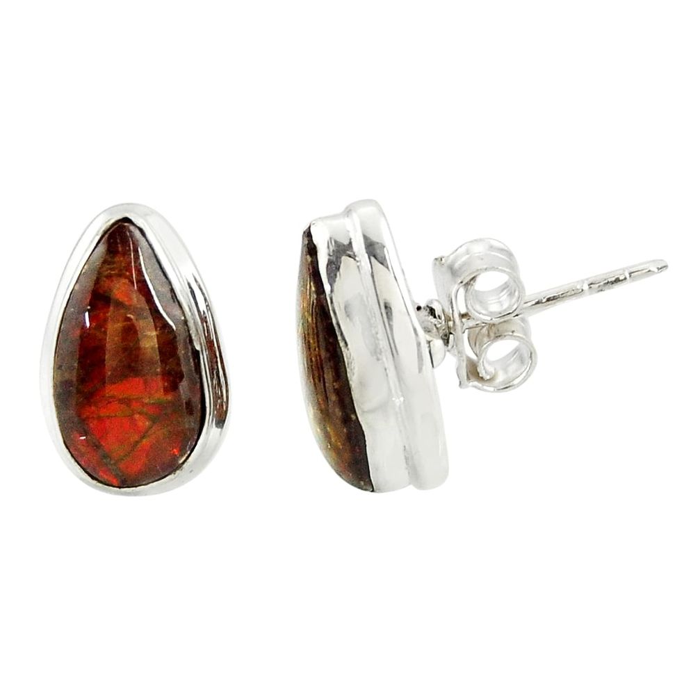 925 silver 7.42cts natural multi color ammolite (canadian) stud earrings r39492