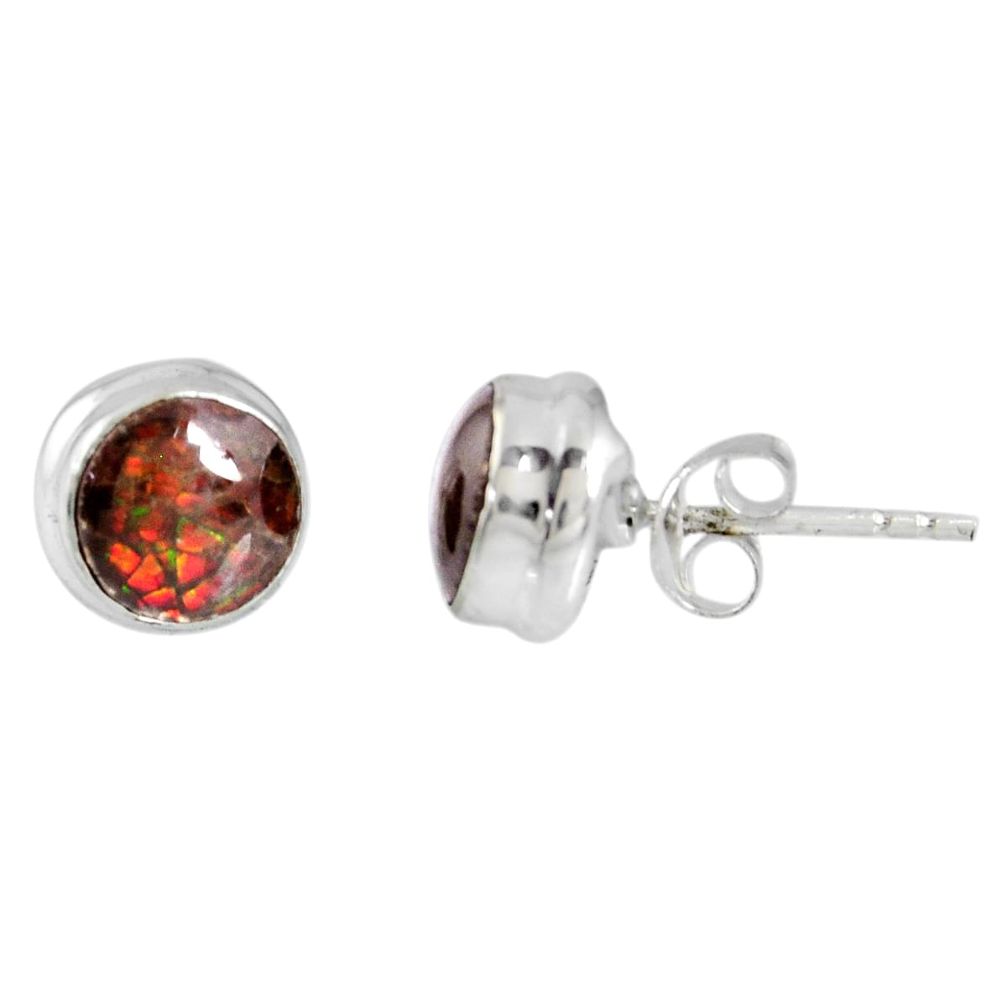 925 silver 2.23cts natural multi color ammolite (canadian) stud earrings r56356