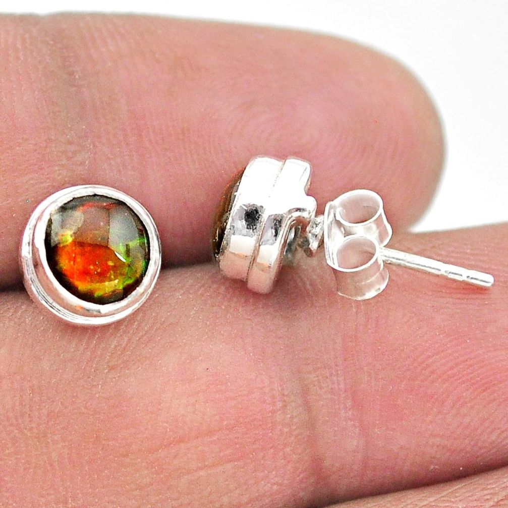 925 silver 4.12cts natural multi color ammolite (canadian) stud earrings t19409