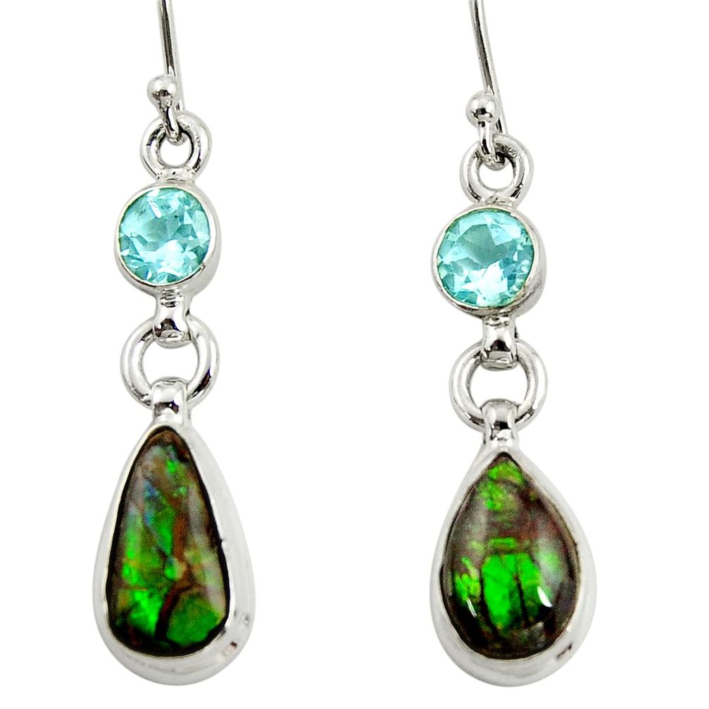 925 silver 9.99cts natural multi color ammolite (canadian) topaz earrings r39212