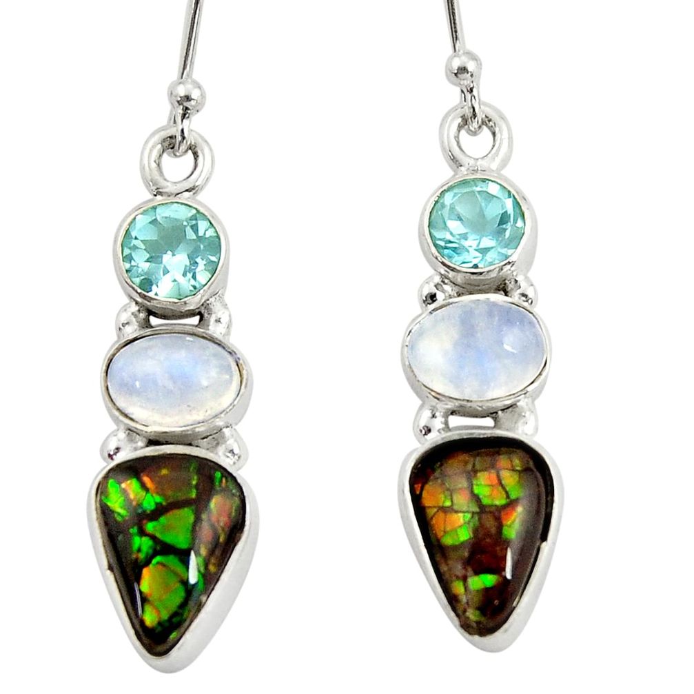 925 silver 9.99cts natural multi color ammolite (canadian) topaz earrings r39236