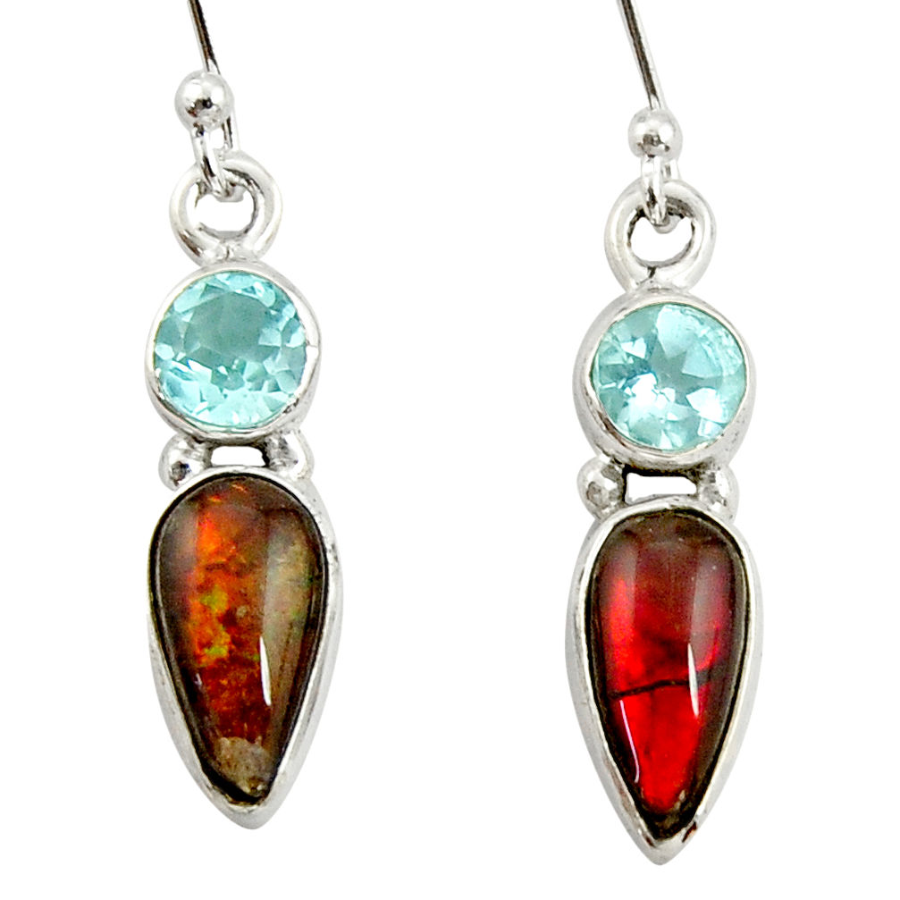 925 silver 7.56cts natural multi color ammolite (canadian) topaz earrings r39548