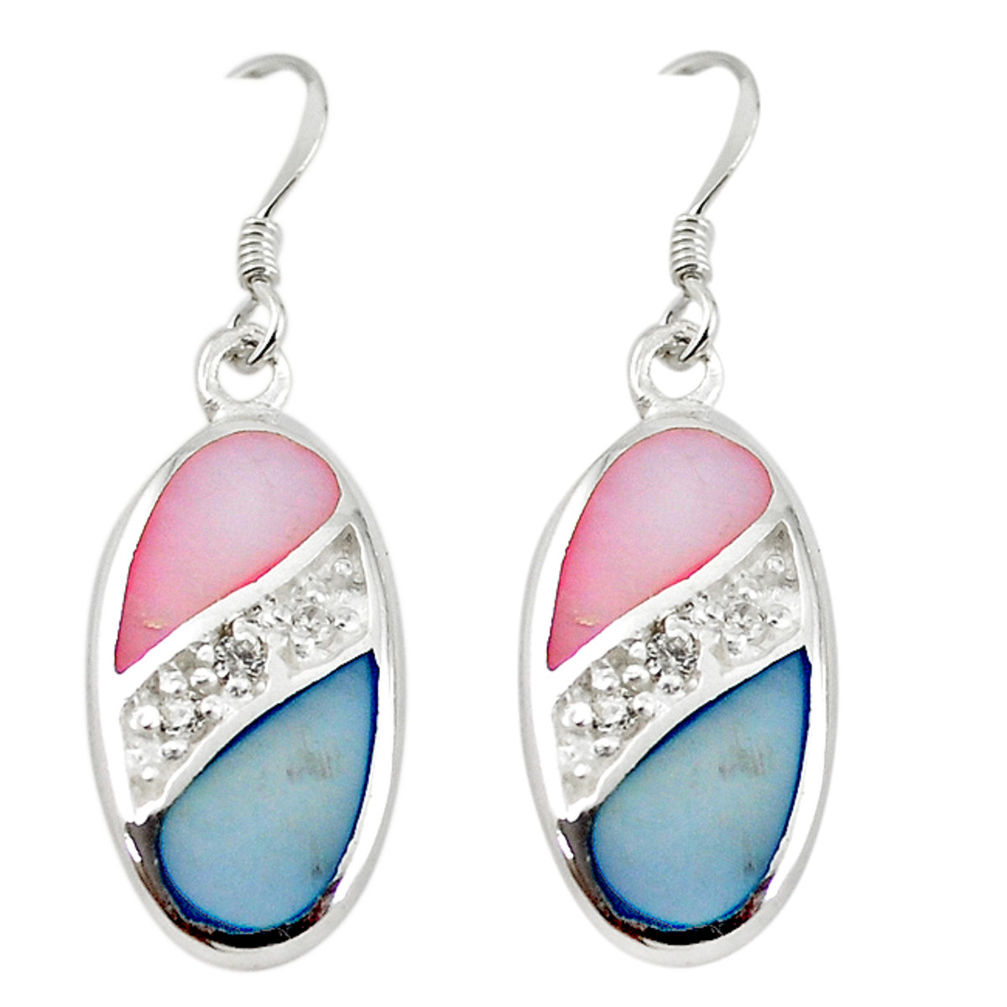 LAB 925 silver natural multi color blister pearl topaz enamel earrings a69678 c14280