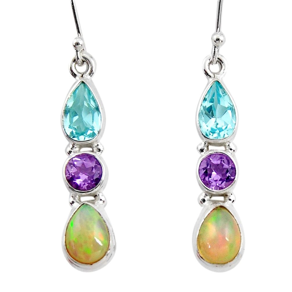 925 silver 8.13cts natural multi color ethiopian opal amethyst earrings r47548