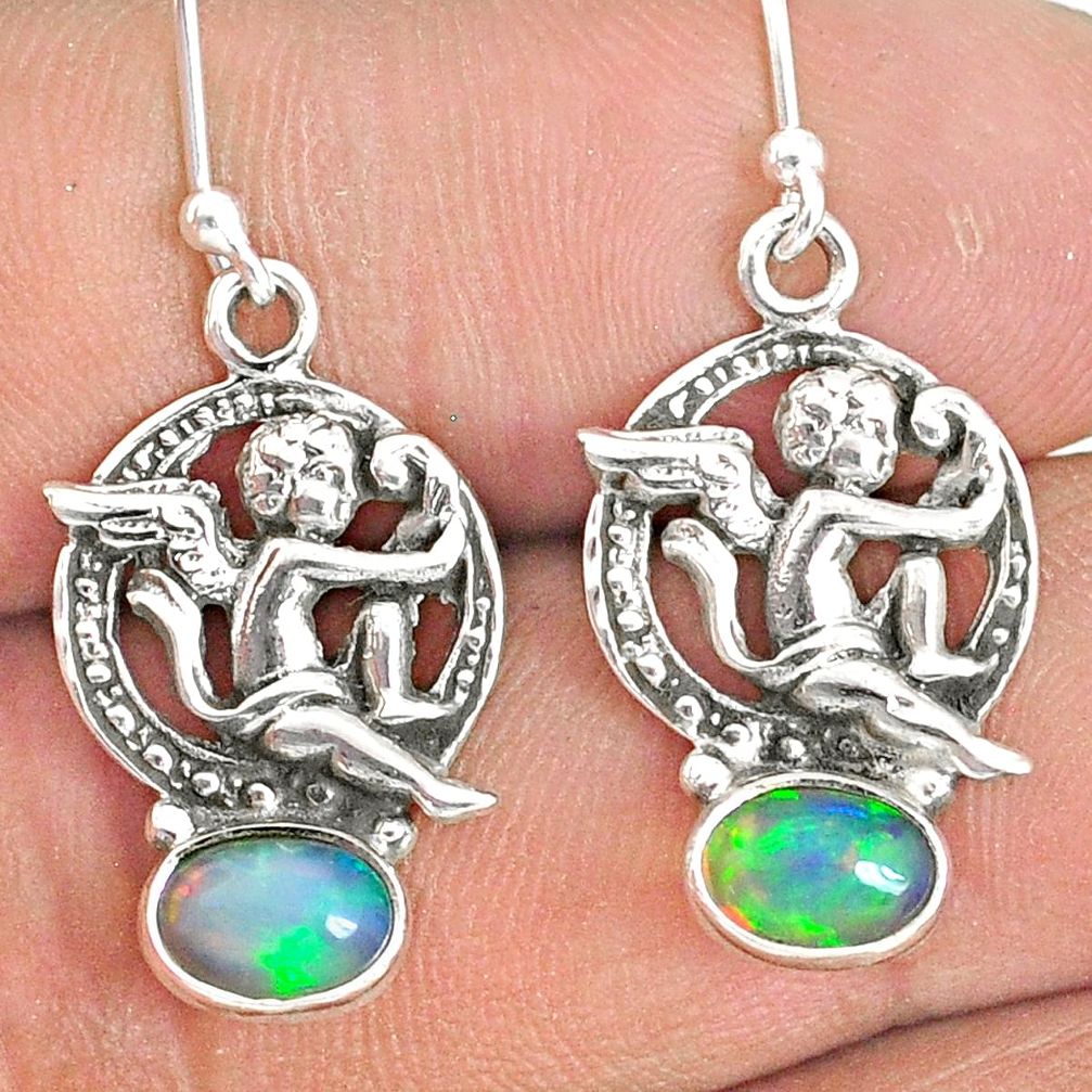 925 silver 2.98cts natural multi color ethiopian opal angel earrings r76252