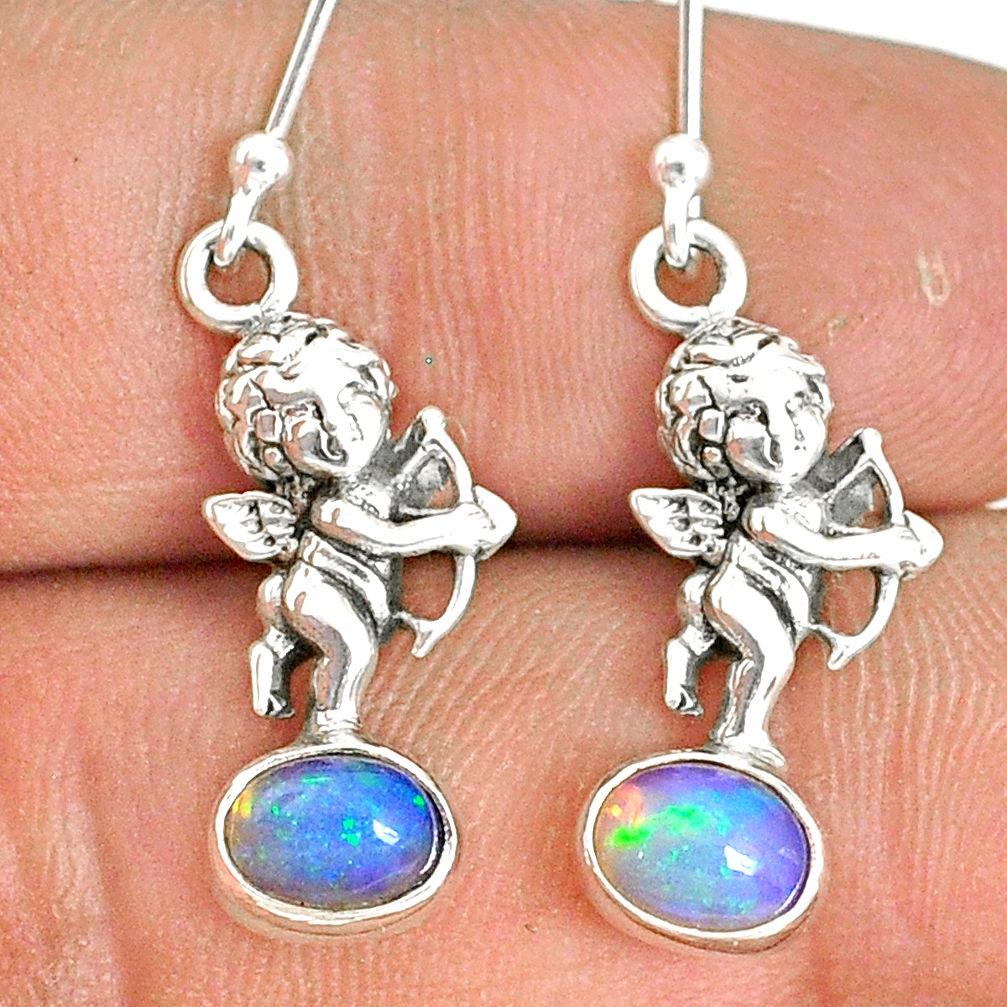 925 silver 3.29cts natural multi color ethiopian opal angel earrings r76295