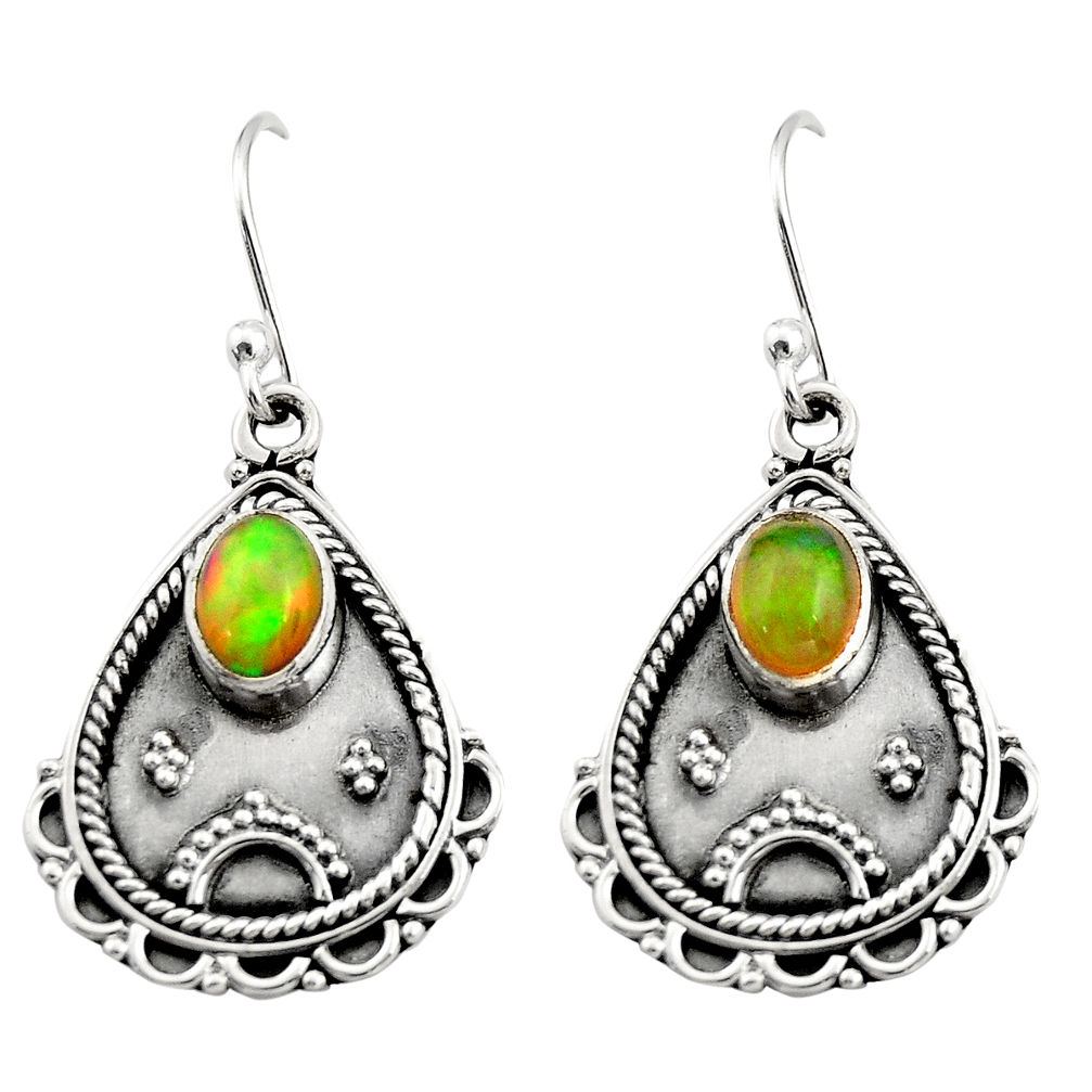 925 silver 3.48cts natural multi color ethiopian opal dangle earrings r21760