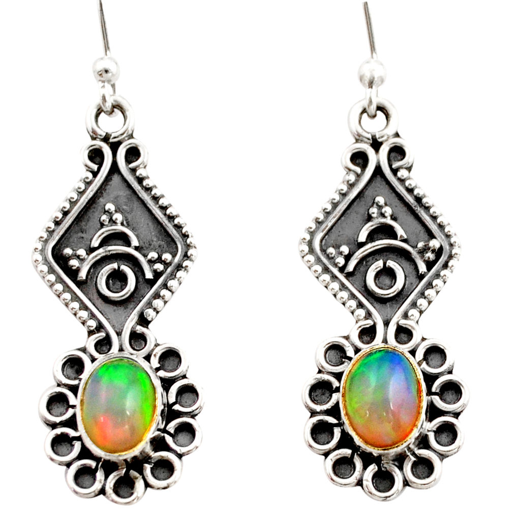 925 silver 3.50cts natural multi color ethiopian opal dangle earrings r21764