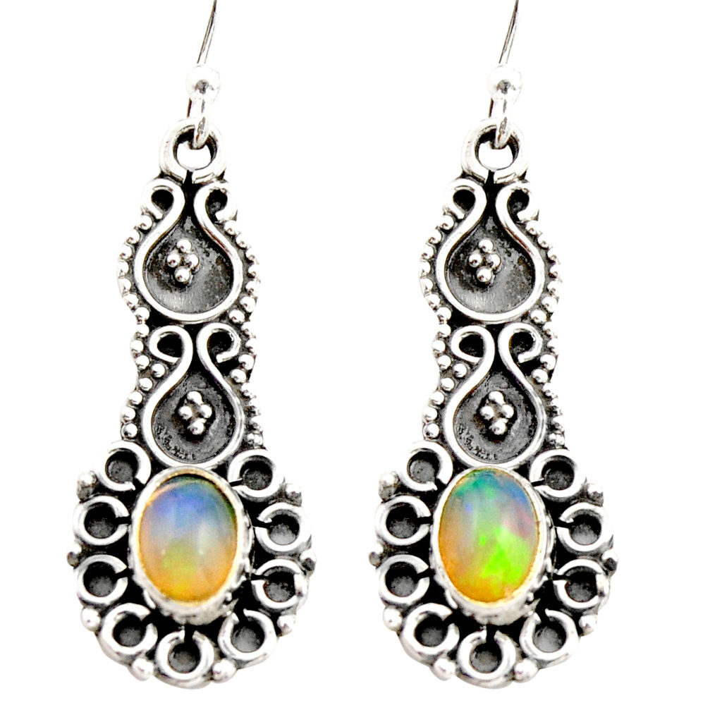 925 silver 3.62cts natural multi color ethiopian opal dangle earrings r21772