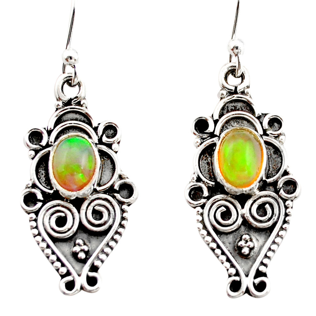 925 silver 3.26cts natural multi color ethiopian opal dangle earrings r21776