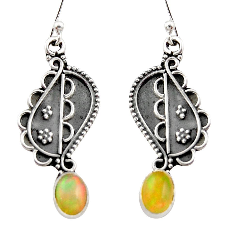 925 silver 3.26cts natural multi color ethiopian opal dangle earrings r21784