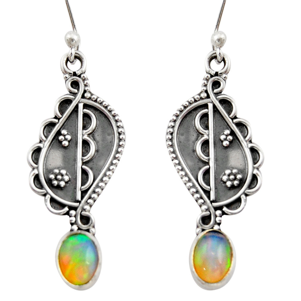 925 silver 3.08cts natural multi color ethiopian opal dangle earrings r21789