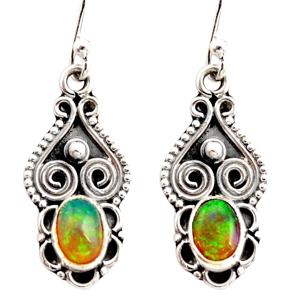 925 silver 3.42cts natural multi color ethiopian opal dangle earrings r21964