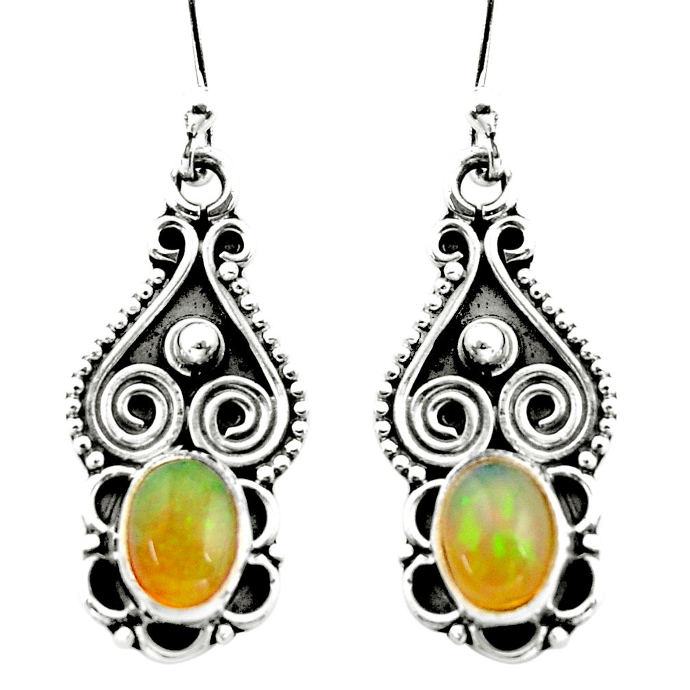 925 silver 3.03cts natural multi color ethiopian opal dangle earrings r21968