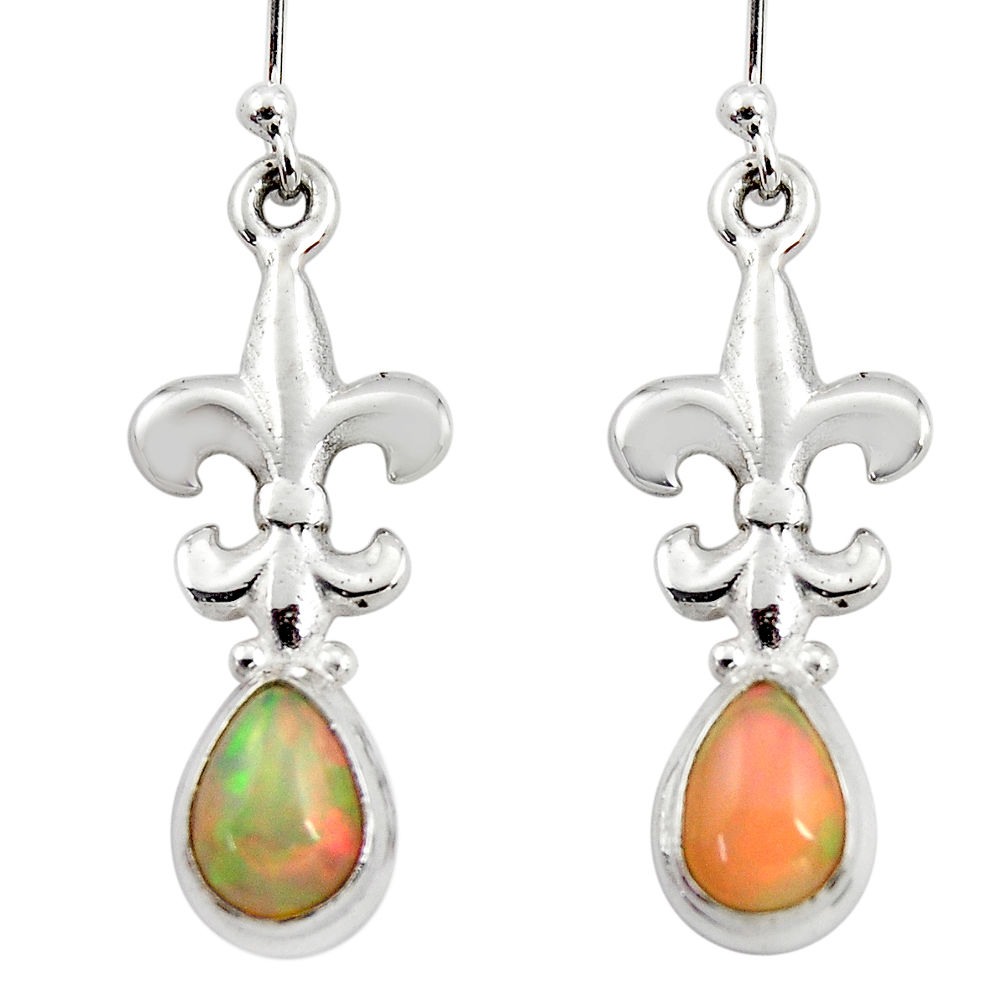 925 silver 4.23cts natural multi color ethiopian opal dangle earrings r47424