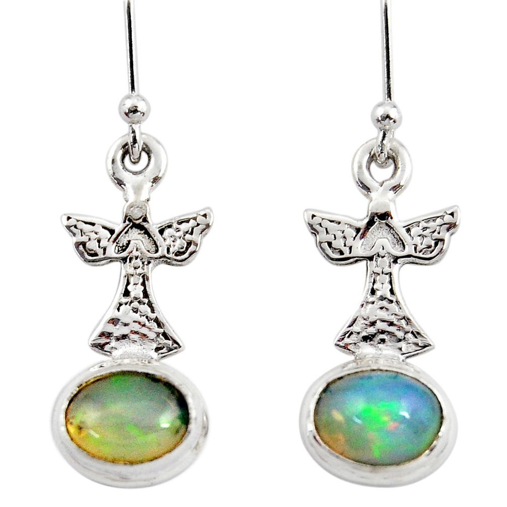 925 silver 4.16cts natural multi color ethiopian opal dangle earrings r47444