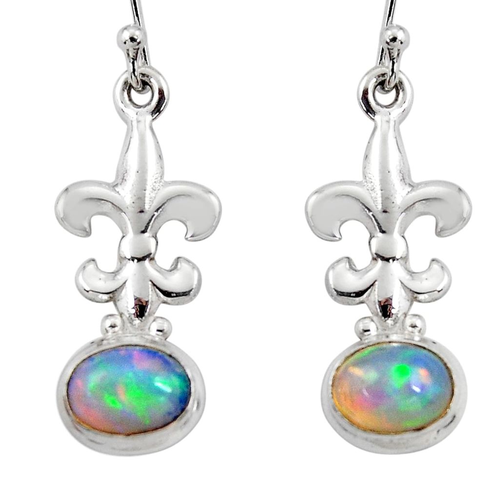 925 silver 4.08cts natural multi color ethiopian opal dangle earrings r47460