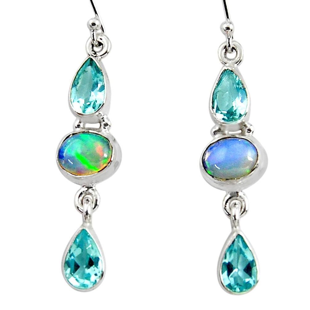 925 silver 11.15cts natural multi color ethiopian opal dangle earrings r51006