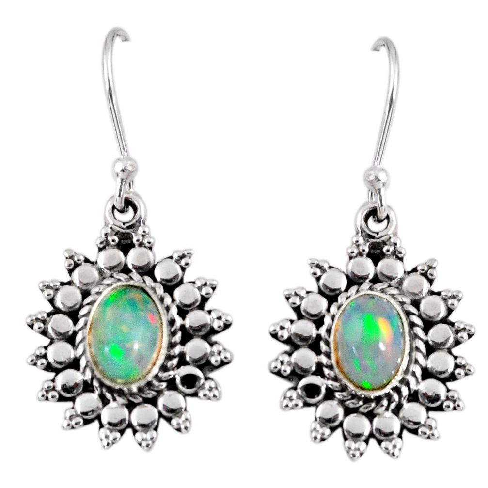925 silver 3.32cts natural multi color ethiopian opal dangle earrings r55307