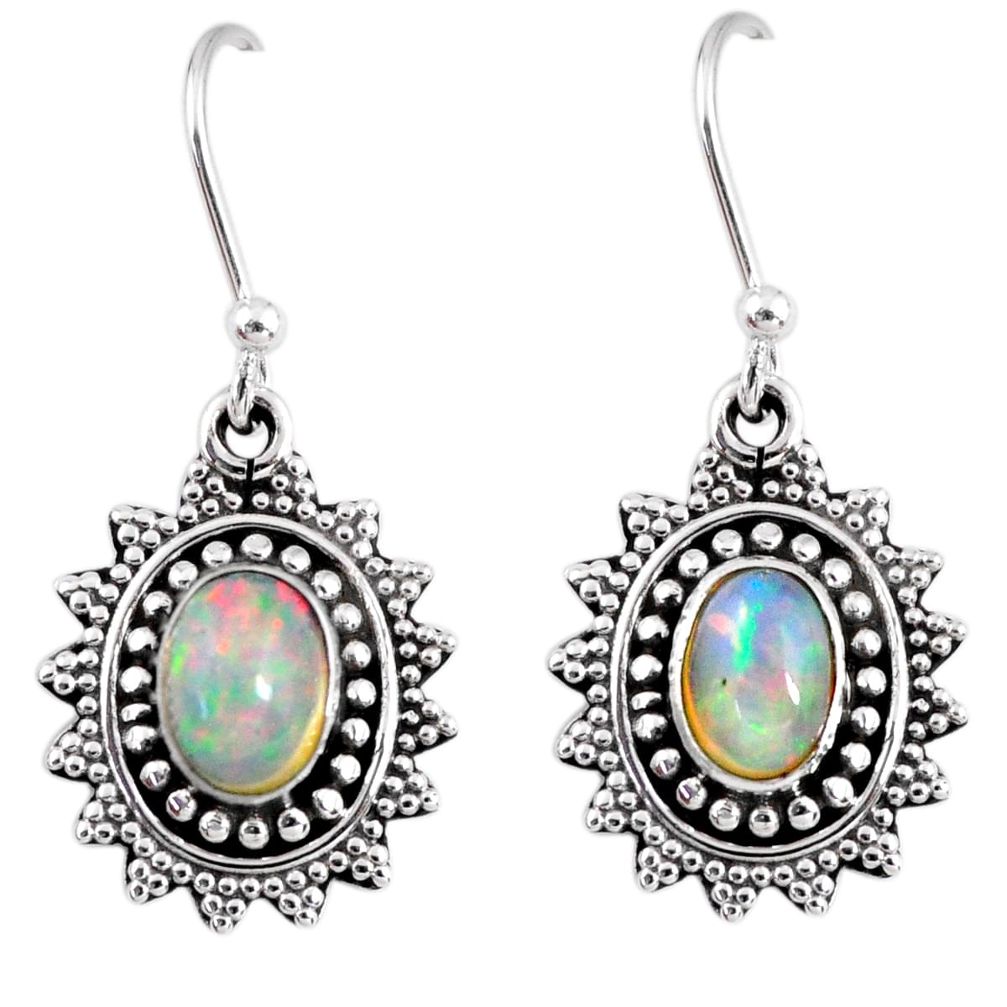 925 silver 3.26cts natural multi color ethiopian opal dangle earrings r55310