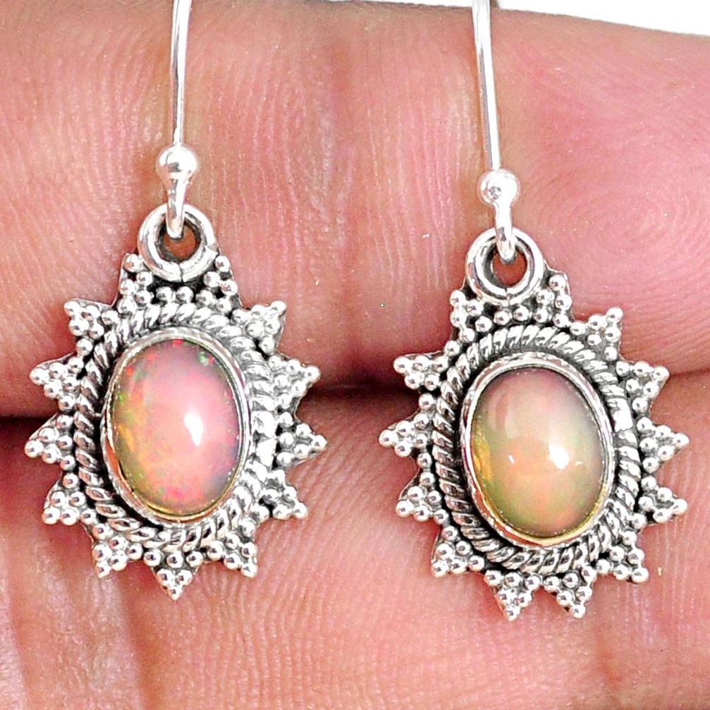 925 silver 4.16cts natural multi color ethiopian opal dangle earrings r75237