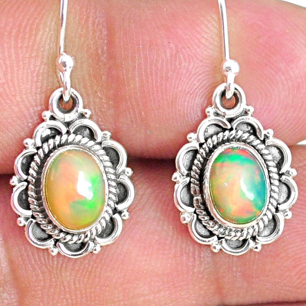 925 silver 4.19cts natural multi color ethiopian opal dangle earrings r75244