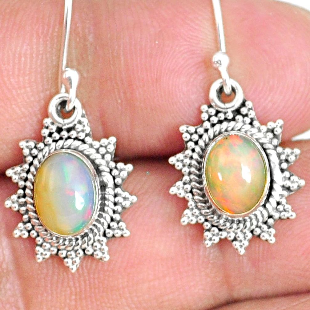 925 silver 4.18cts natural multi color ethiopian opal dangle earrings r75256