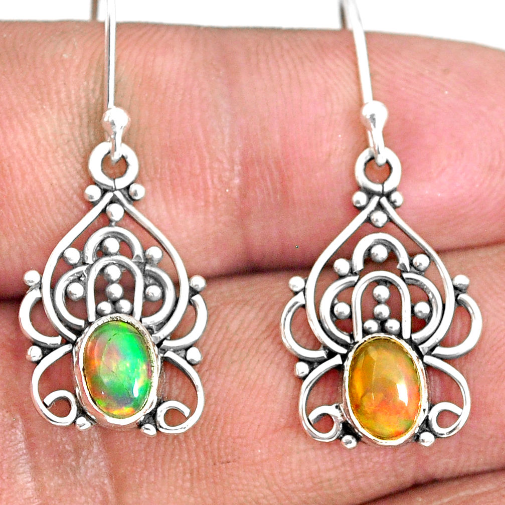 925 silver 3.05cts natural multi color ethiopian opal dangle earrings r84152