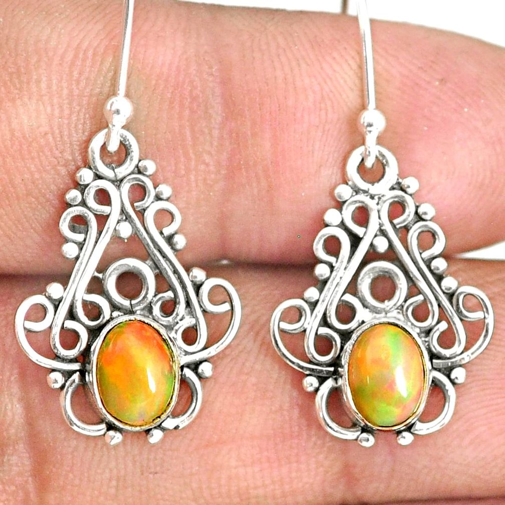 925 silver 3.05cts natural multi color ethiopian opal dangle earrings r84168