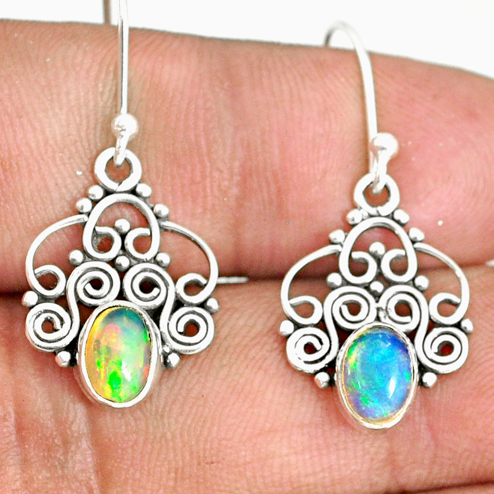 925 silver 3.05cts natural multi color ethiopian opal dangle earrings r84176