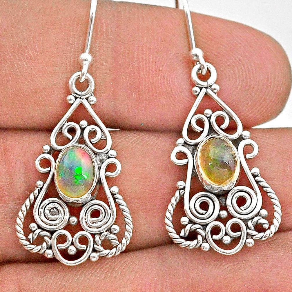 925 silver 3.05cts natural multi color ethiopian opal dangle earrings t28220