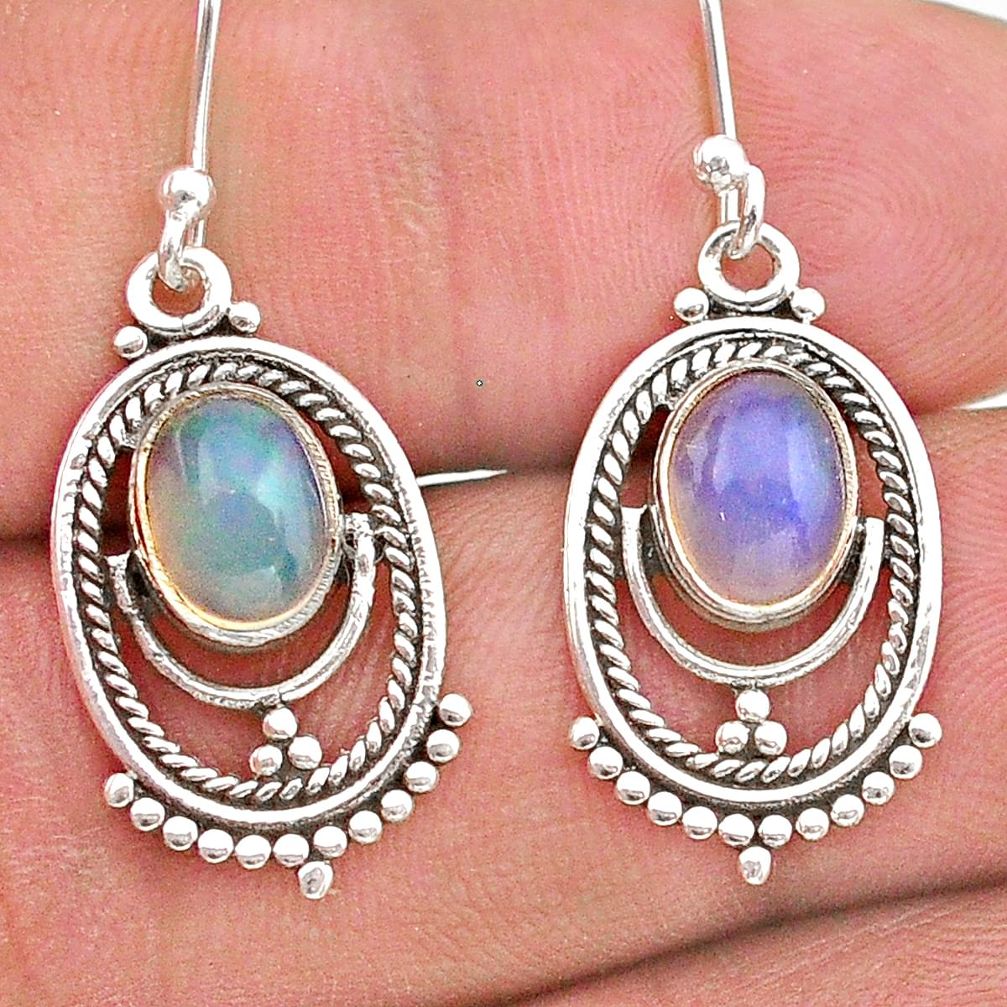 925 silver 3.80cts natural multi color ethiopian opal dangle earrings t28259