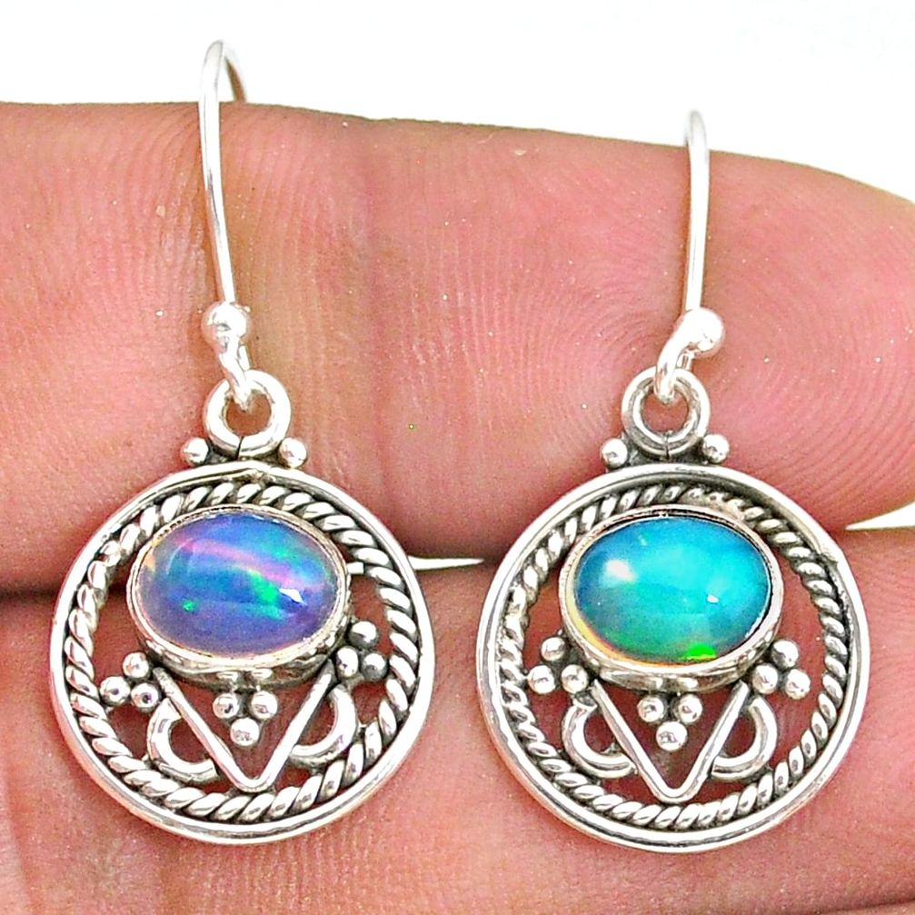 925 silver 3.83cts natural multi color ethiopian opal dangle earrings t32872