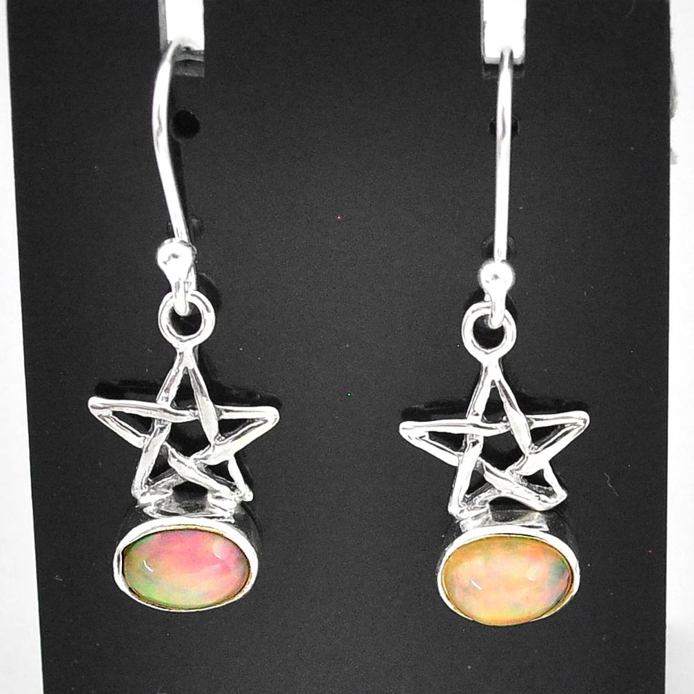 925 silver 2.73cts natural multi color ethiopian opal dangle star earrings t5950