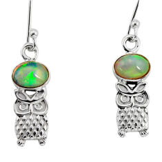 925 silver 2.80cts natural multi color ethiopian opal round owl earrings y76404