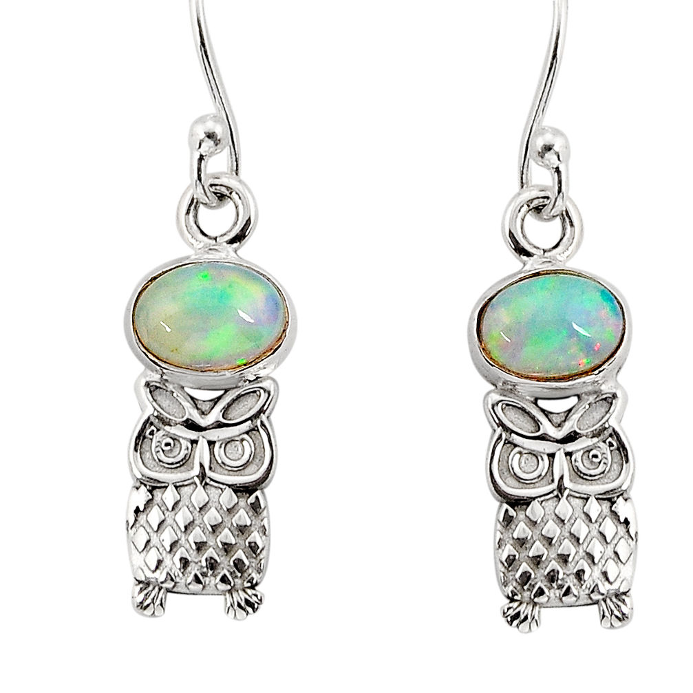 925 silver 3.01cts natural multi color ethiopian opal round owl earrings y76430