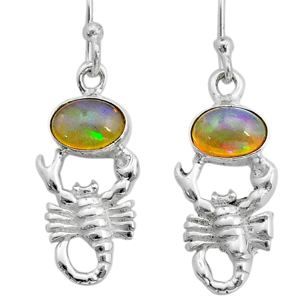 925 silver 2.94cts natural multi color ethiopian opal scorpion earrings u81097