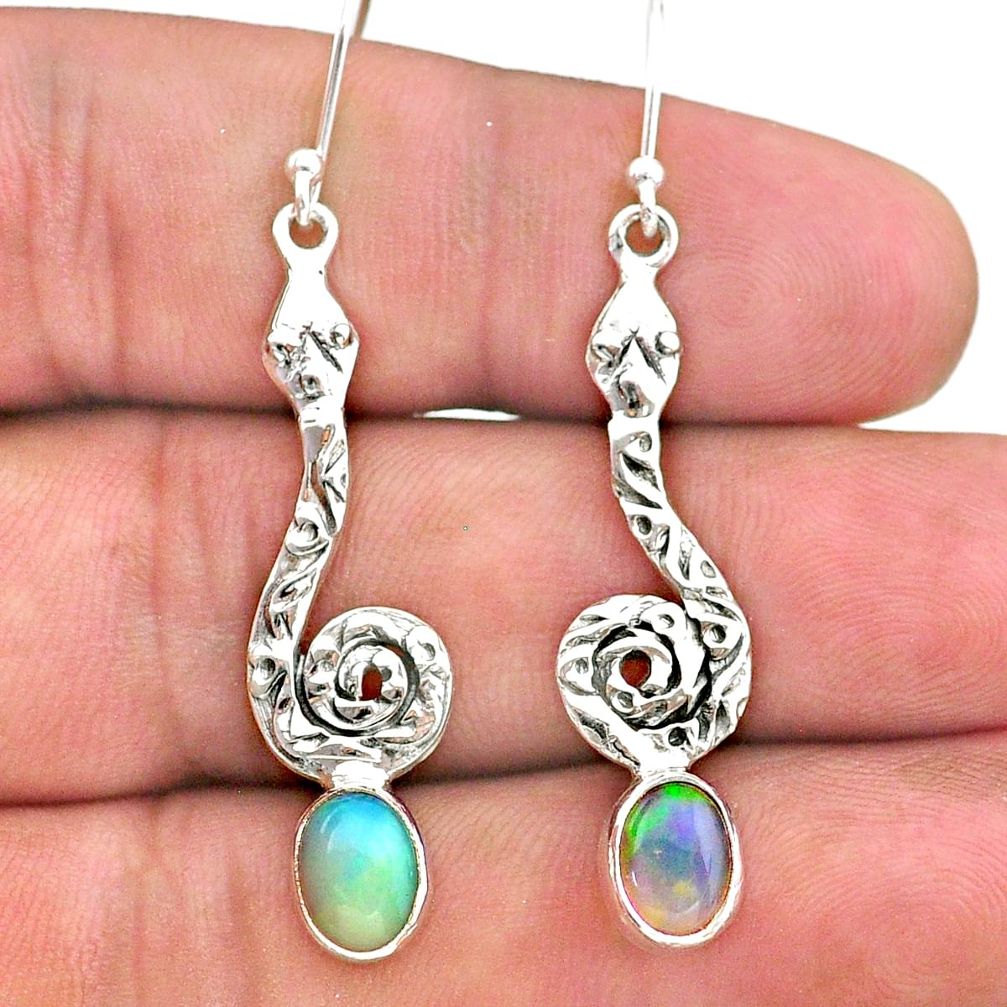 925 silver 4.08cts natural multi color ethiopian opal snake earrings t32933