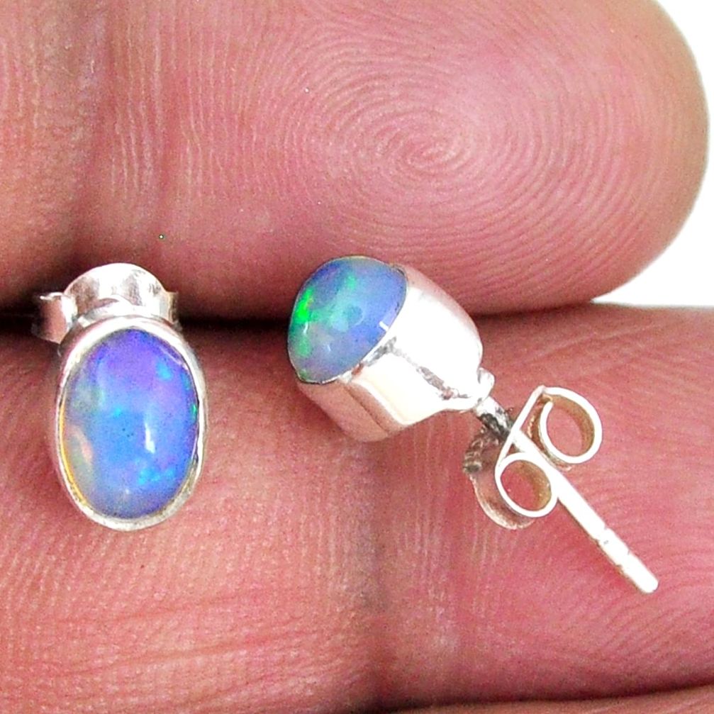 925 silver 1.68cts natural multi color ethiopian opal stud earrings r56264
