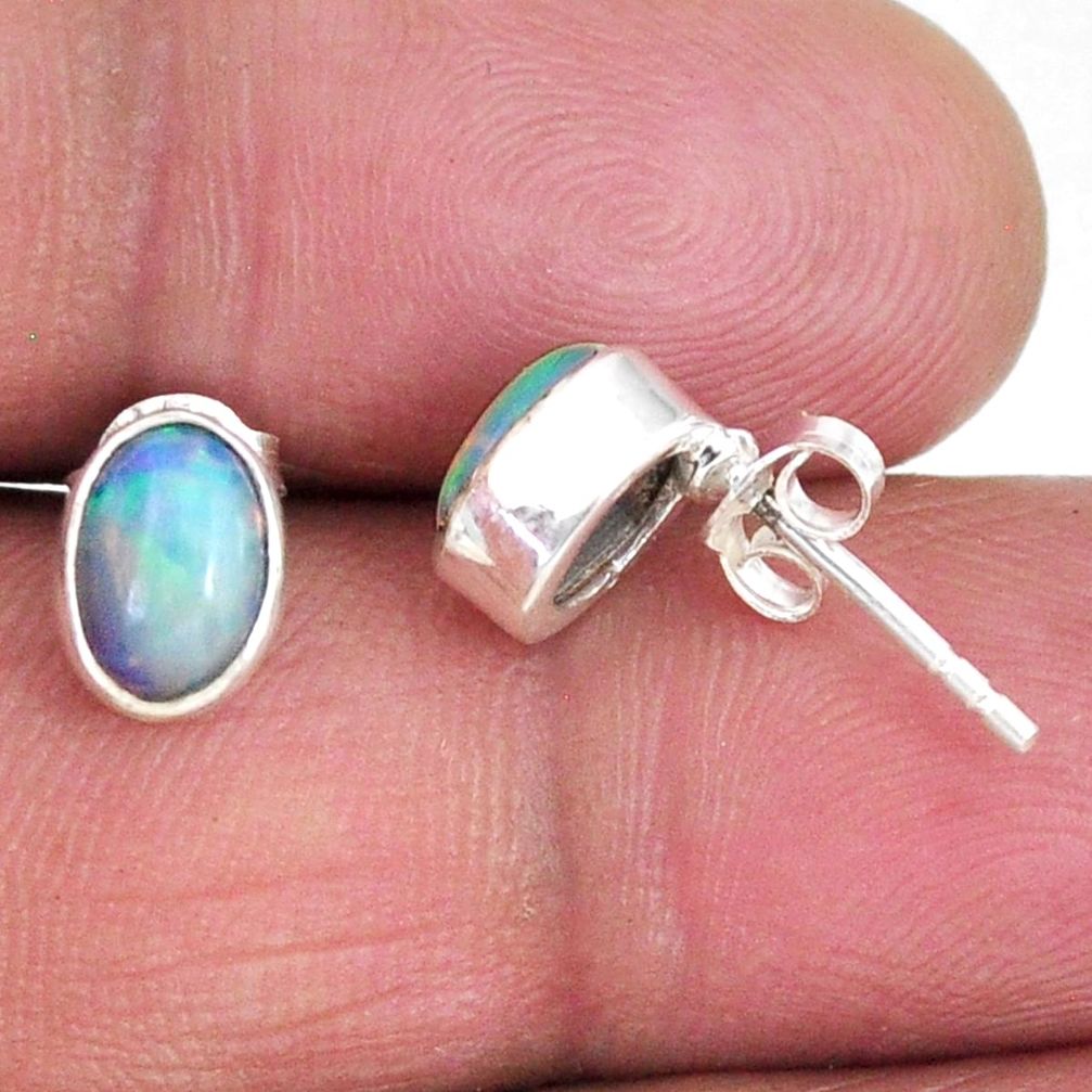 925 silver 1.49cts natural multi color ethiopian opal stud earrings r56271