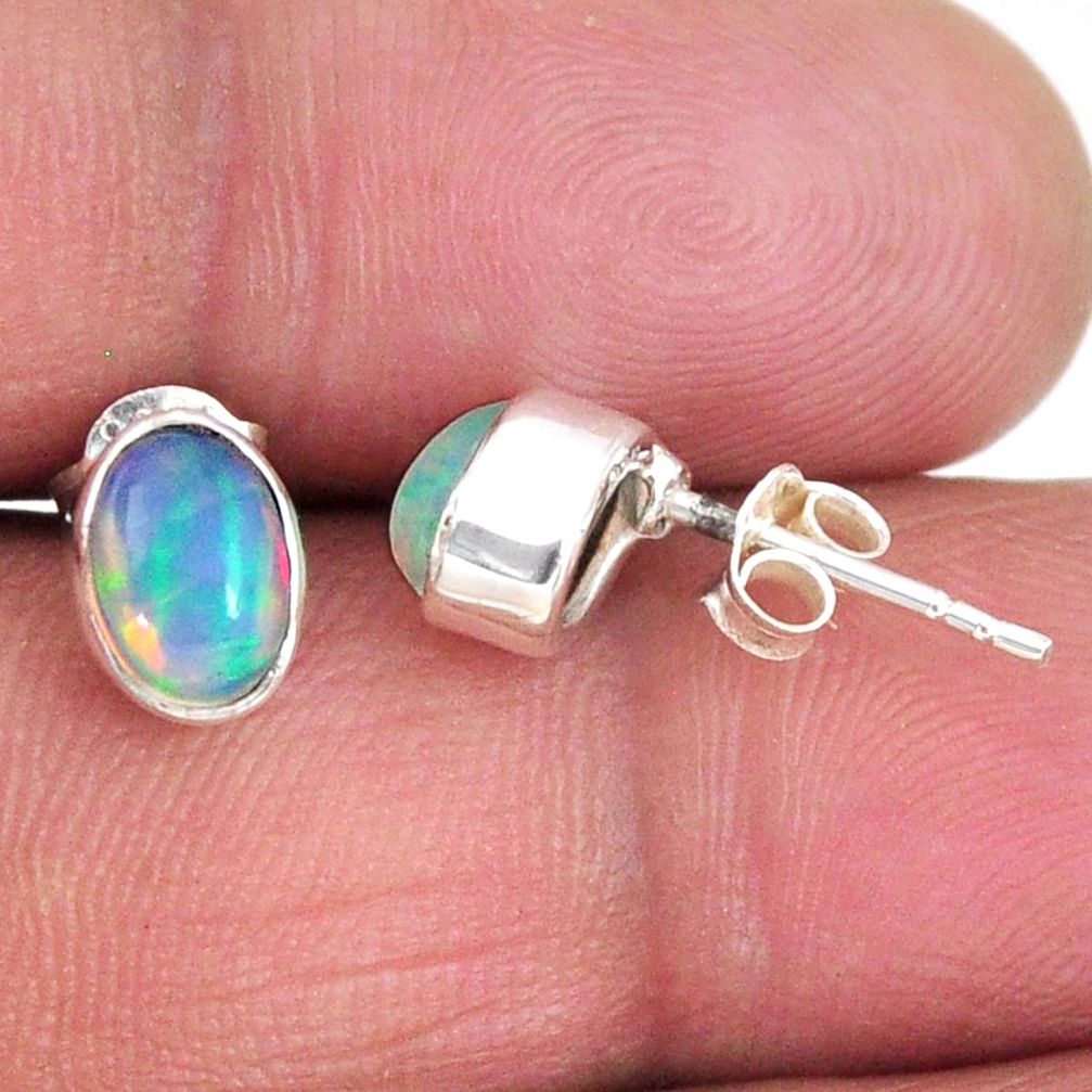 925 silver 1.72cts natural multi color ethiopian opal stud earrings r56278