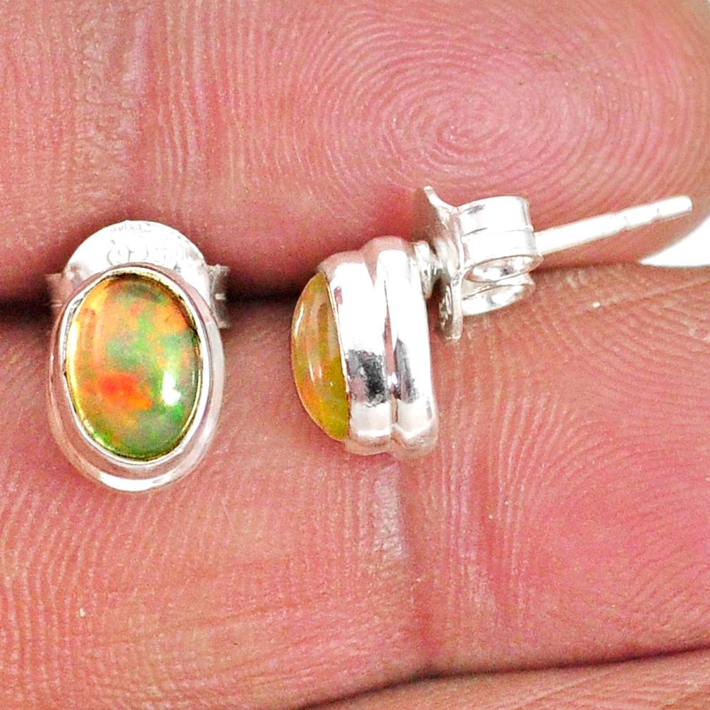 925 silver 2.91cts natural multi color ethiopian opal stud earrings r59432