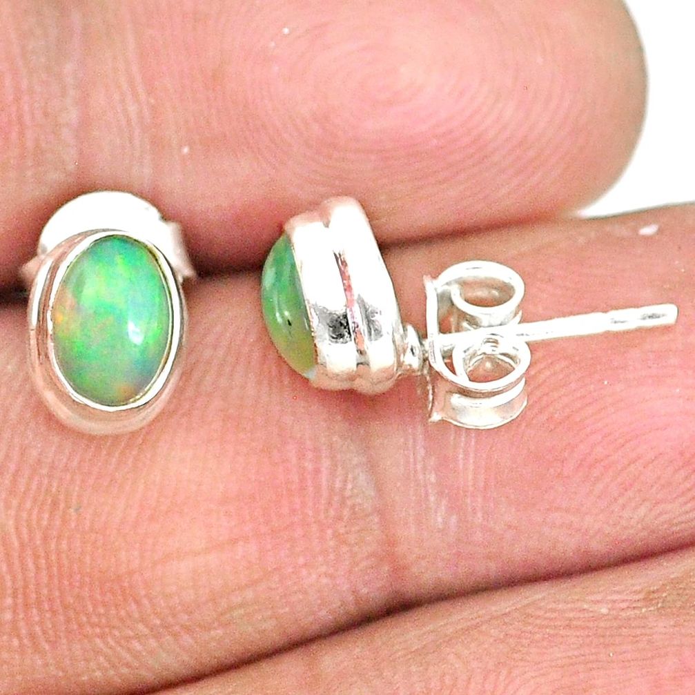 925 silver 2.44cts natural multi color ethiopian opal stud earrings r72116